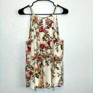 Blue Rain Size L Cream Floral Tank Top